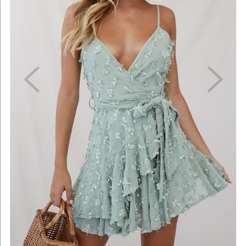 Selfie Leslie- Sheri Hail Spot Chiffon Dress Olive